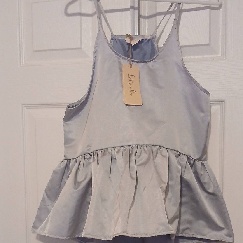 Anthropologie Silk Blue Babydoll Top